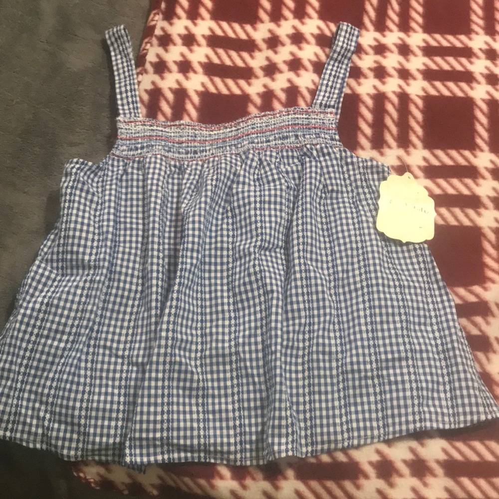 Womens Smocked Gingham Tank Top - Blue White